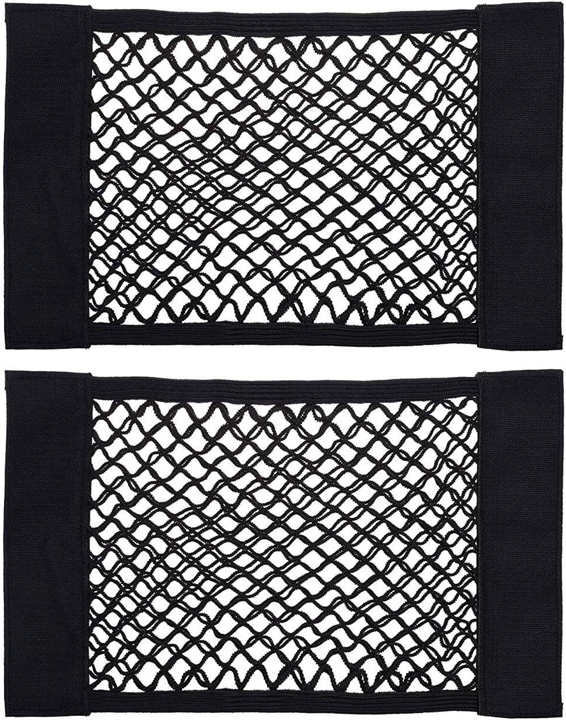 TENACHI Set 2 Car Trunk Net Mesh Auto Cargo Storage Organizer Universal Elastic SUV Netting Pocket Wall Sticker Add on Pouch Bag 15.7 x 9.8 inch / 40 x 25cm