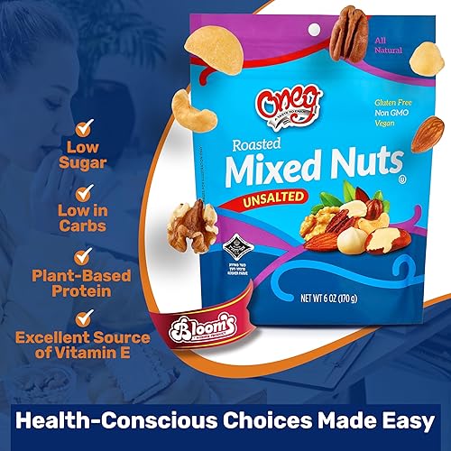 Miniatura 6 de Oneg - Frutos secos mixtos tostados, sin sal y totalmente naturales, bocadillos Kosher con alto contenido de proteínas, aperitivo keto saludable,