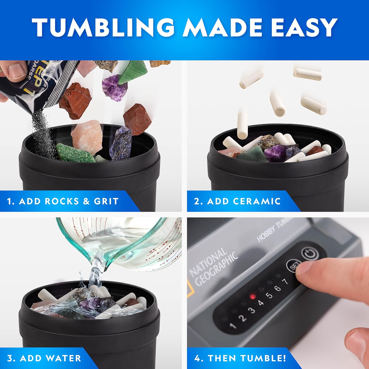 NATIONAL GEOGRAPHIC Ceramic Media for Rock Tumbling – 1.5 lb Ceramic Pellets, Tumbling Media for Rock Polisher, Use with Rock Tumbler Grit, Protects Rocks, Reusable, Rock Tumbling Supplies