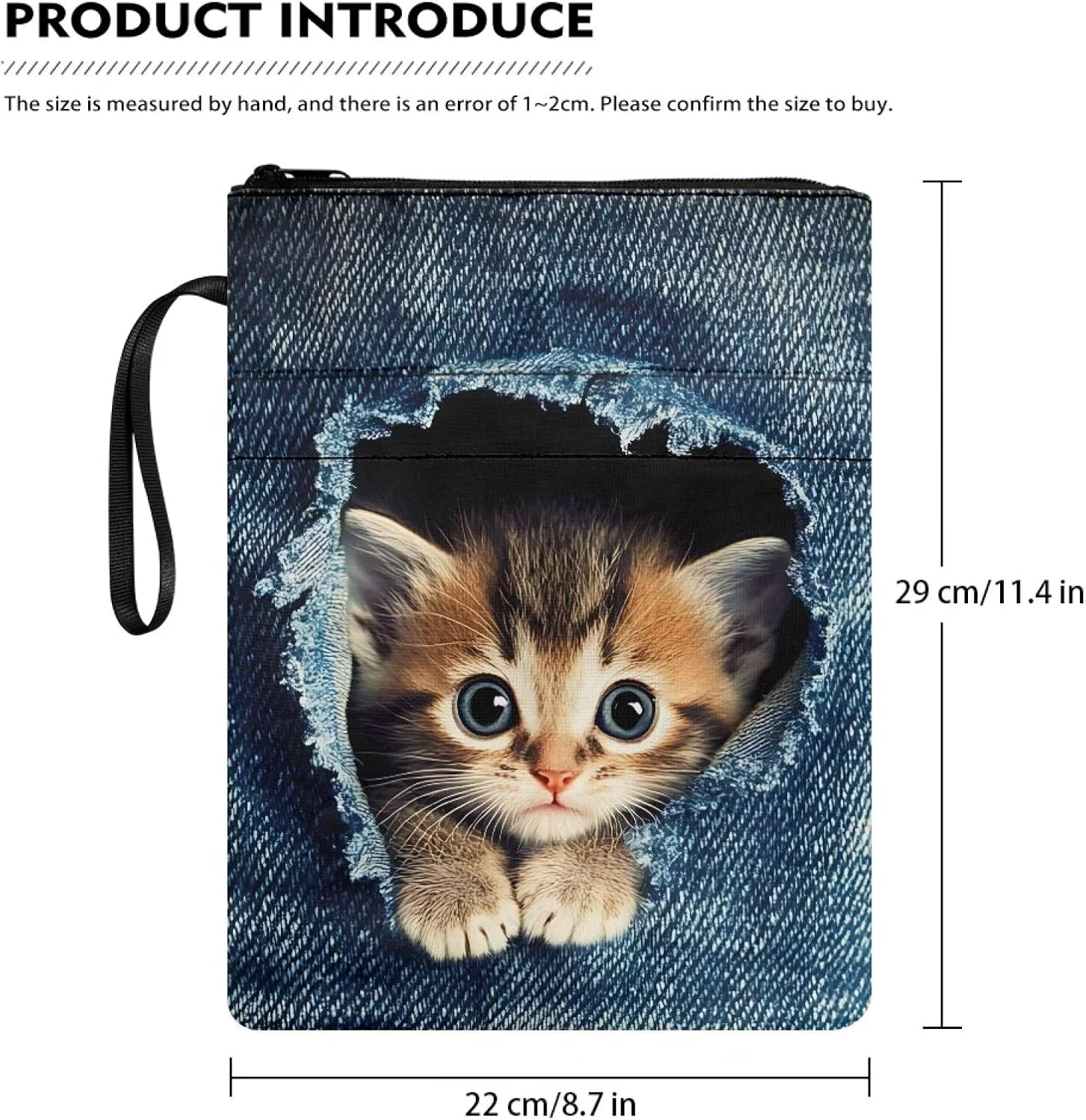 Renewold Cute Denim Cat Book Covers Book Sleeve Pouch Bag for Hardcover Textbooks Notebooks Storage Organizer with Pocket Gift for Girls Boys Women Men