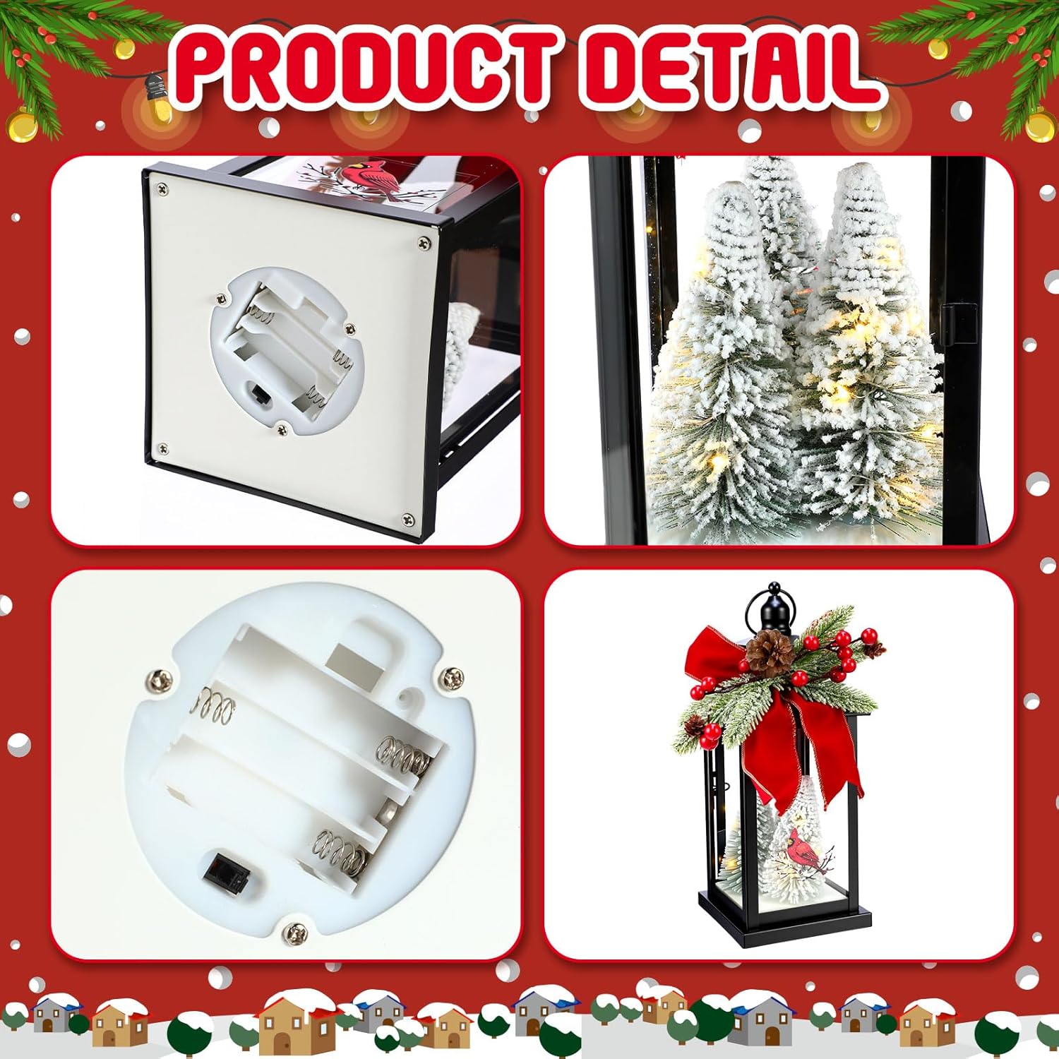 Tuanse 2 Pcs Christmas Decorative Lanterns Metal Christmas Hanging Lighted Lantern Vintage Cardinal Decorative Holiday Decorations Gifts with LED Lights for Indoor Outdoor Home Table Porch