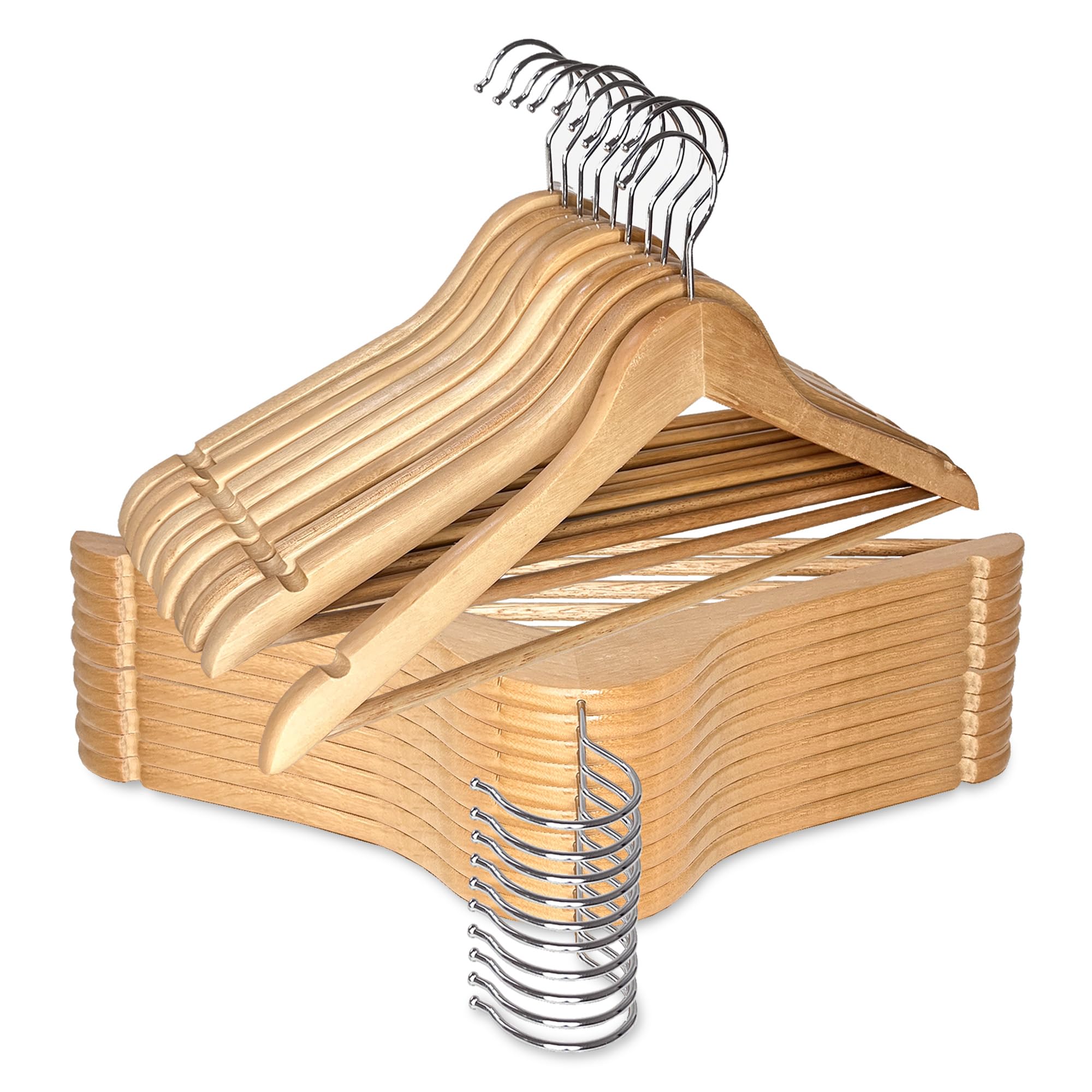 Grucce in legno naturale, con tacche antiscivolo, resistenti, per camicie, giacche, vestiti, pantaloni, confezione da 20