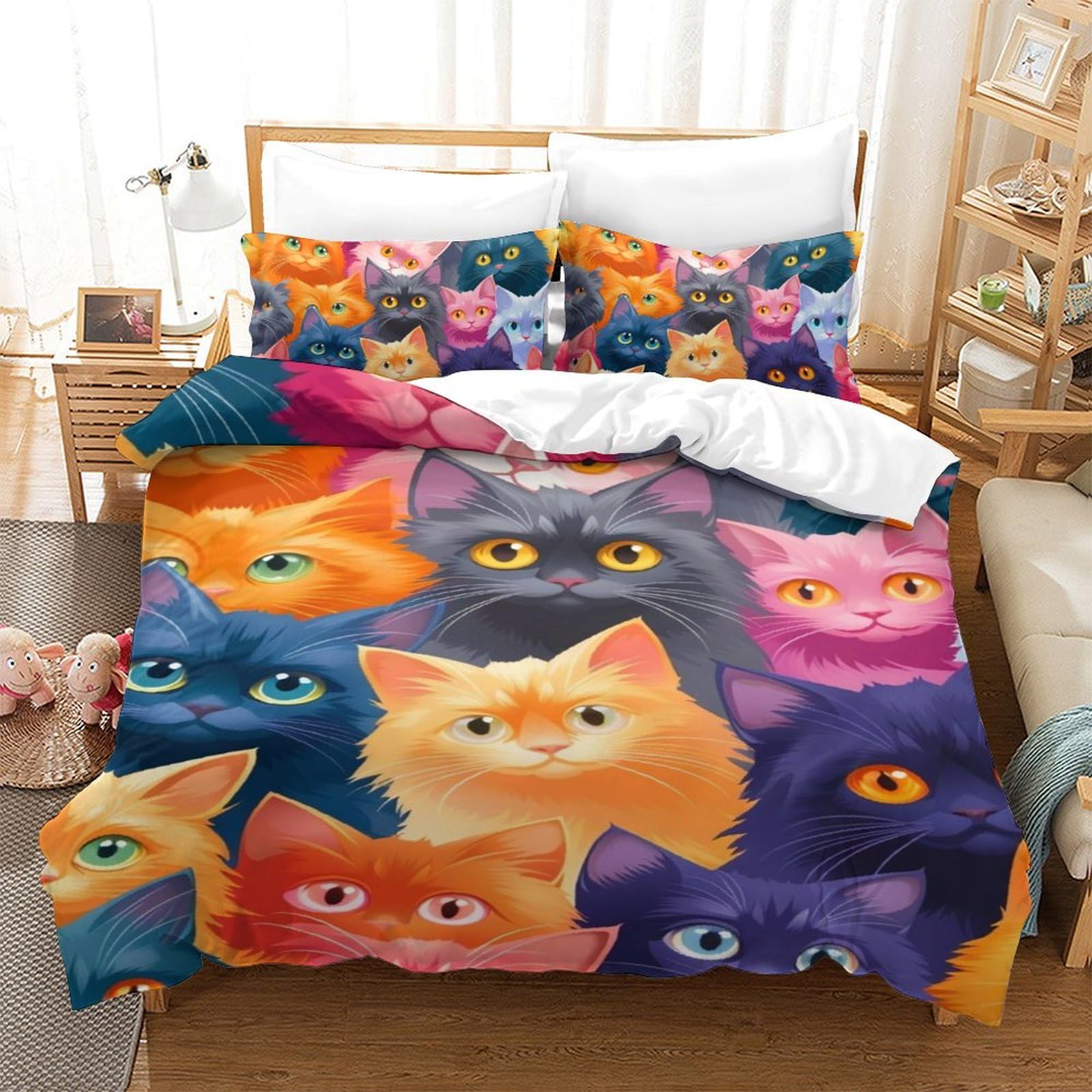 Housse de couette chat imprimé 3D pour décorer la chambre d'enfants et adolescents 140x200