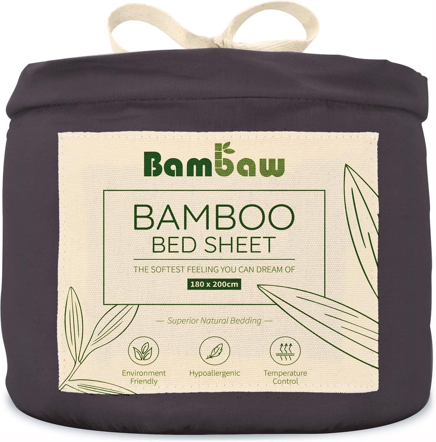 Bambaw Charcoal Bamboo Fitted Sheet Super King Size 180X200 Cm, Deep Pocket 35 Cm, Hotel Luxury Bedding, 100% Bamboo Bed Sheets Super King Size, Hypoallergenic Bedding, Superking Deep Fitted Sheet (Charcoal)