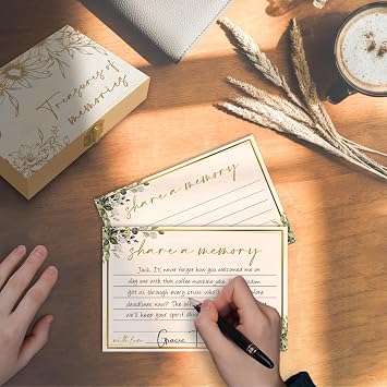 Share A Memory Cards for Celebration with Box - 50 Psc Greenery Share A Memory Cards for Funeral Memorial for Funeral Wedding Birthday Graduation Bridal Shower Guest Book Ideas -A05