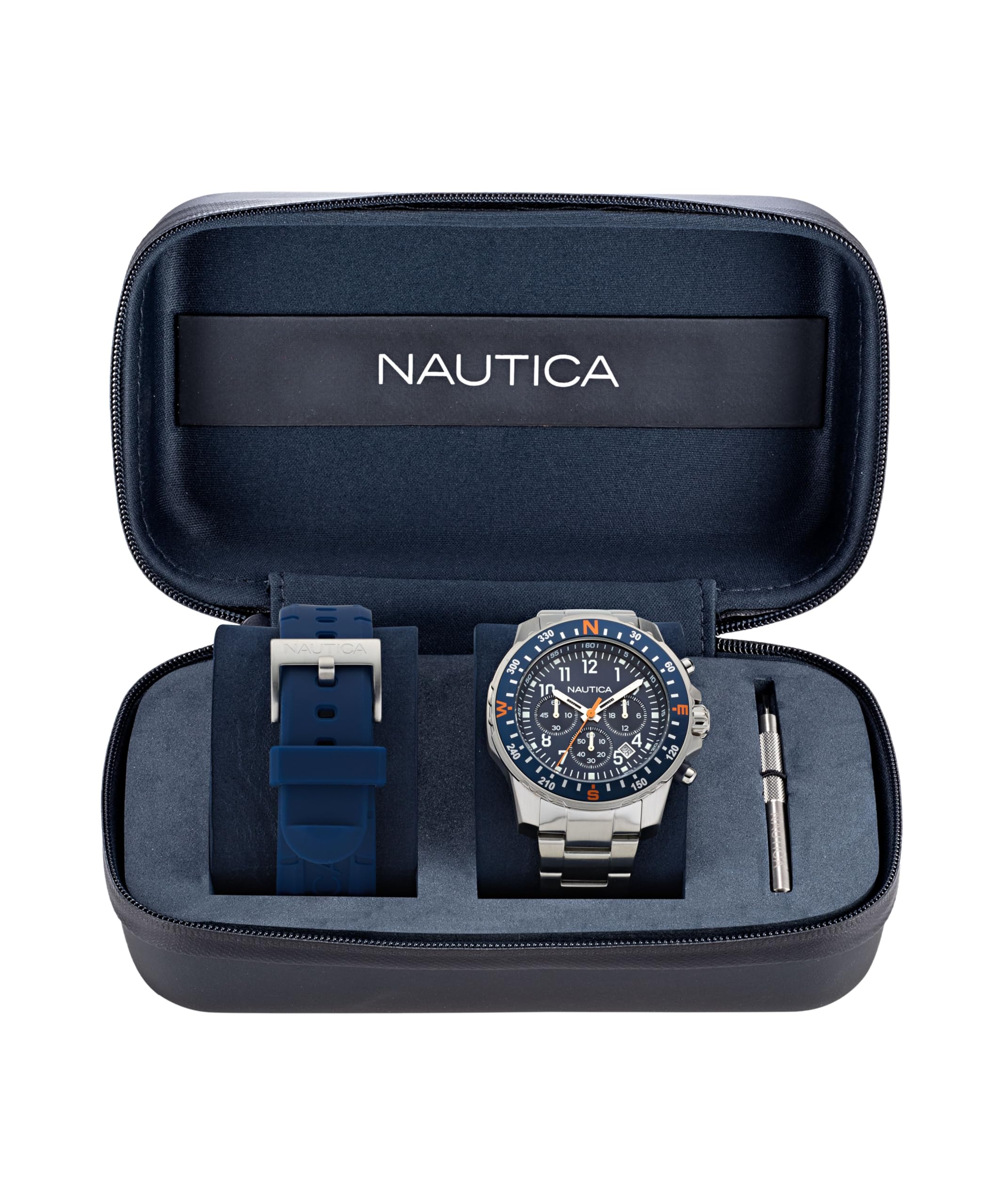 Nautica Riding Sail NAPRSS606 - Reloj de Pulsera de Acero Inoxidable con Correa de Silicona Azul para Hombre