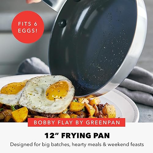 Miniatura 4 de GreenPan Bobby Flay - Sartén de acero inoxidable de 12 pulgadas y tapa de vidrio, triple capa de grado profesional, multiclad, cerámica