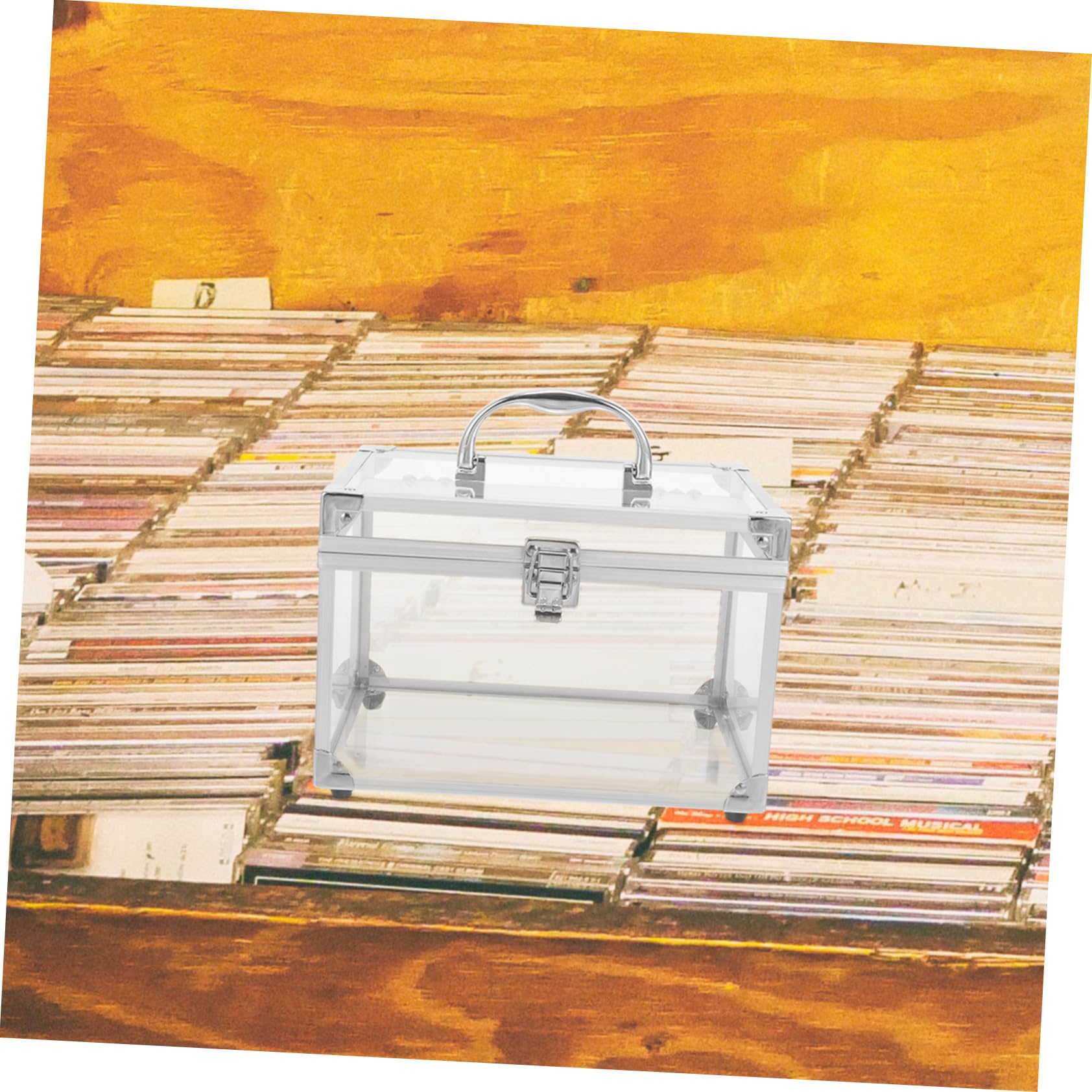 SHINEOFI Scatola Porta CD e Dvd in Acrilico Trasparente Argento, Organizer Portatile con Manico per Facile Identificazione e Grande Capacità, Custodia per Dischi e Album