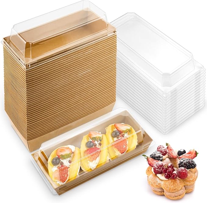 Cmkura 50 Pack Brown Rectangular Disposable Paper Charcuterie Boxes Food Containers Bakery Boxes