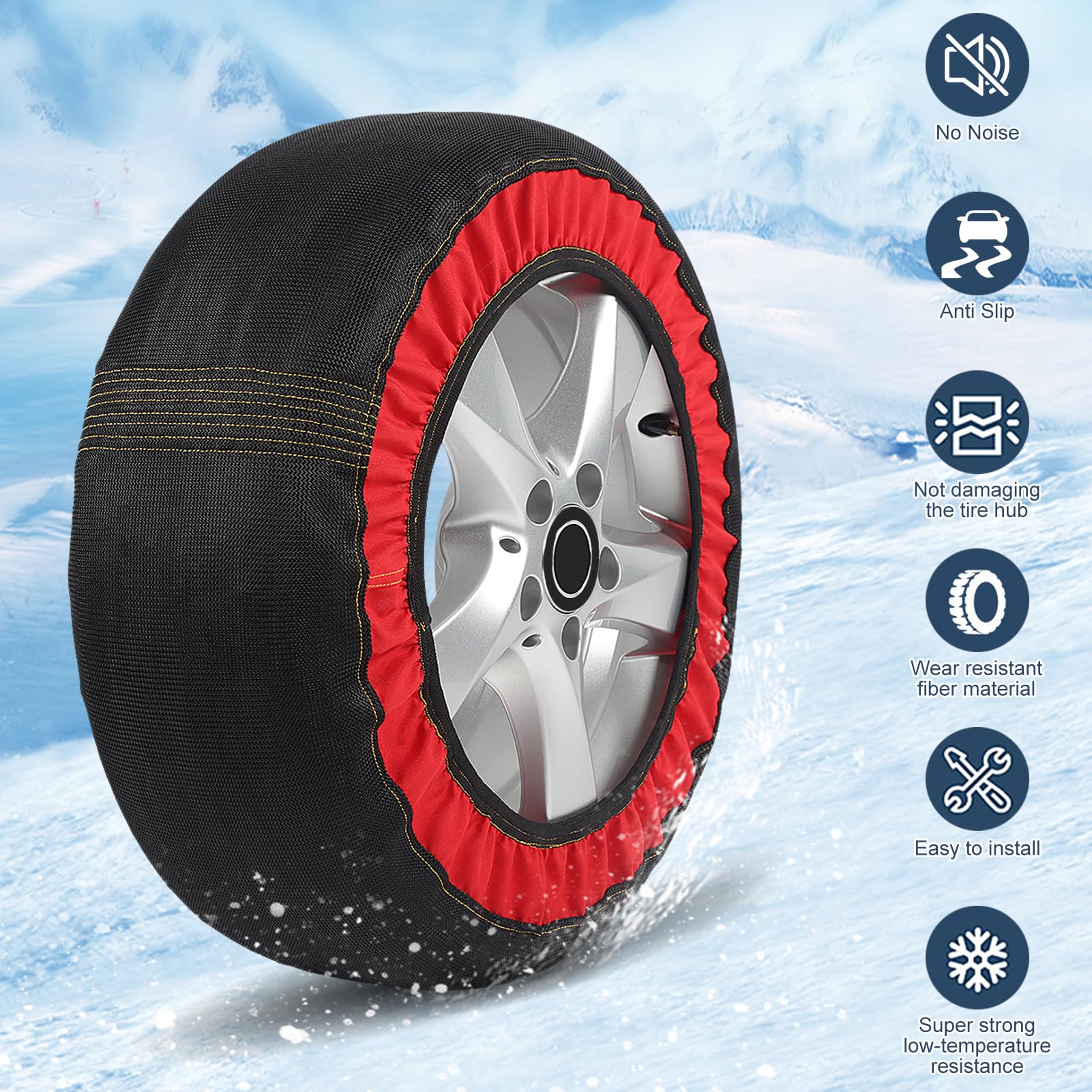 Chaussettes de Neige pour Pneus, Anti-glissement sans Tolérance au Bruit, Installation Facile à Installer, Douceur Douce sur le Moyeu de Pneu, épreuve à L'épreuve, Entraînement (6006)