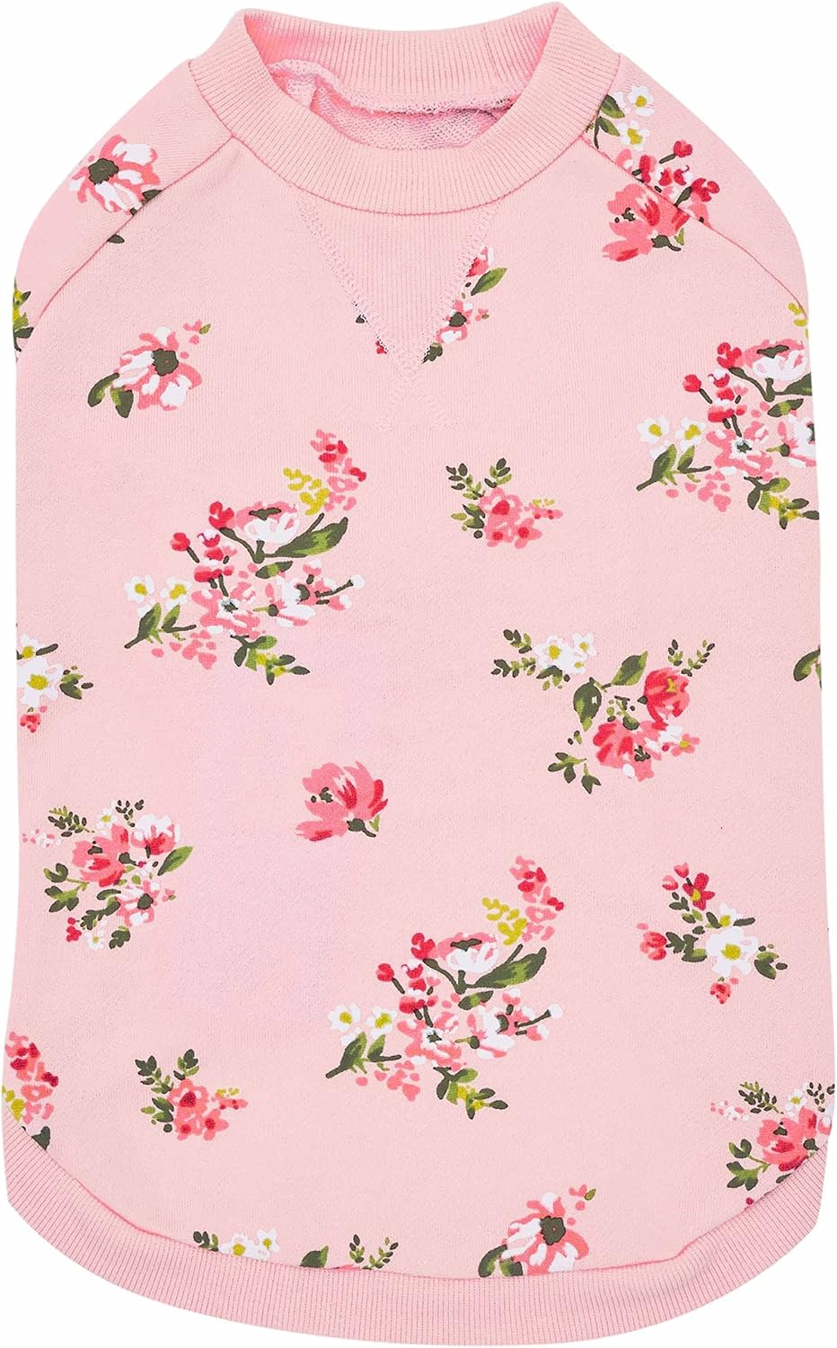 Blueberry Pet Floral Rose Print Pullover Sweatshirt for Dogs, 22 inch Back Length, Lightweight Spring Outfit in Baby Pink