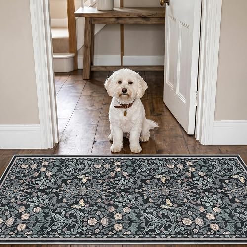 Puino 2x4 Washable Vintage Rug (Dark Blue)