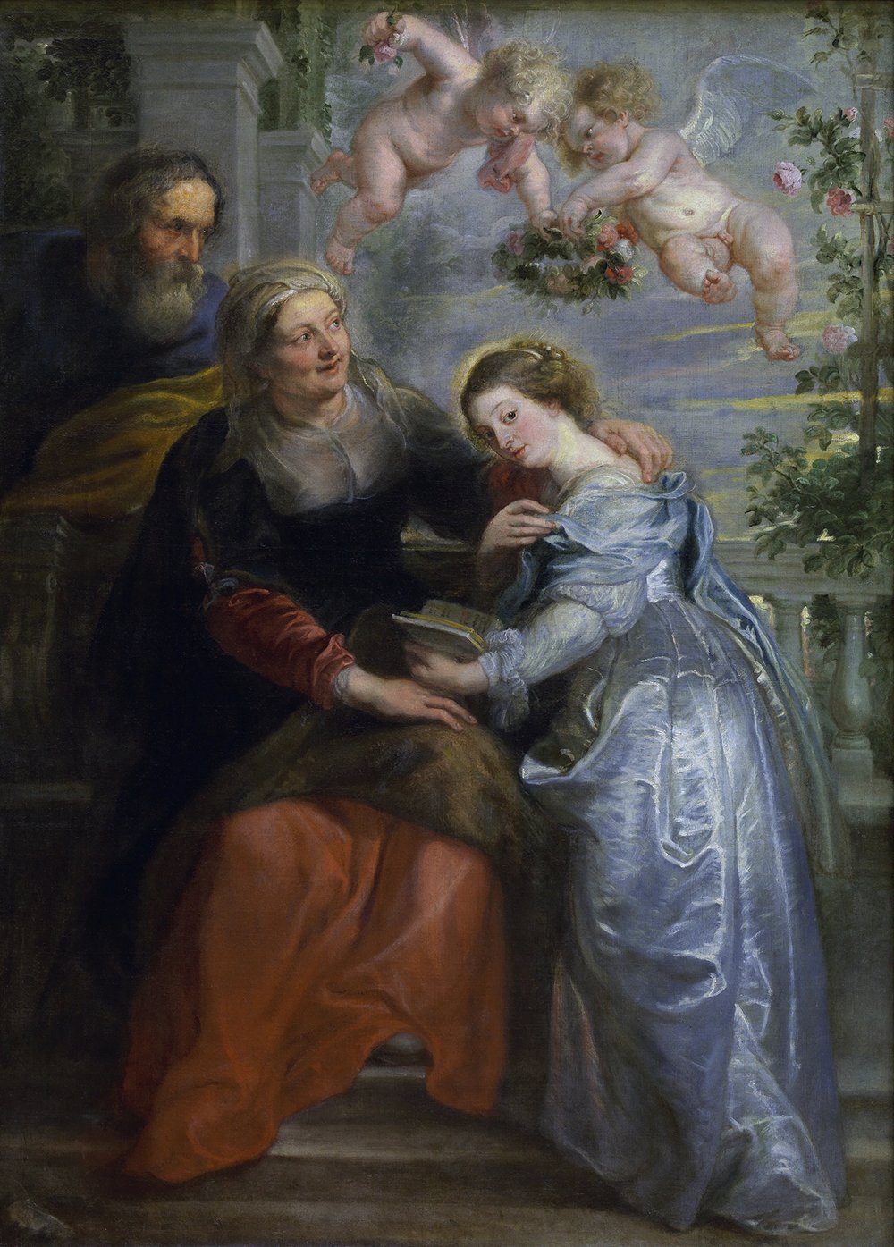 Reproduction The Education of The Virgin Peter Paul Rubens cadre marron grand format