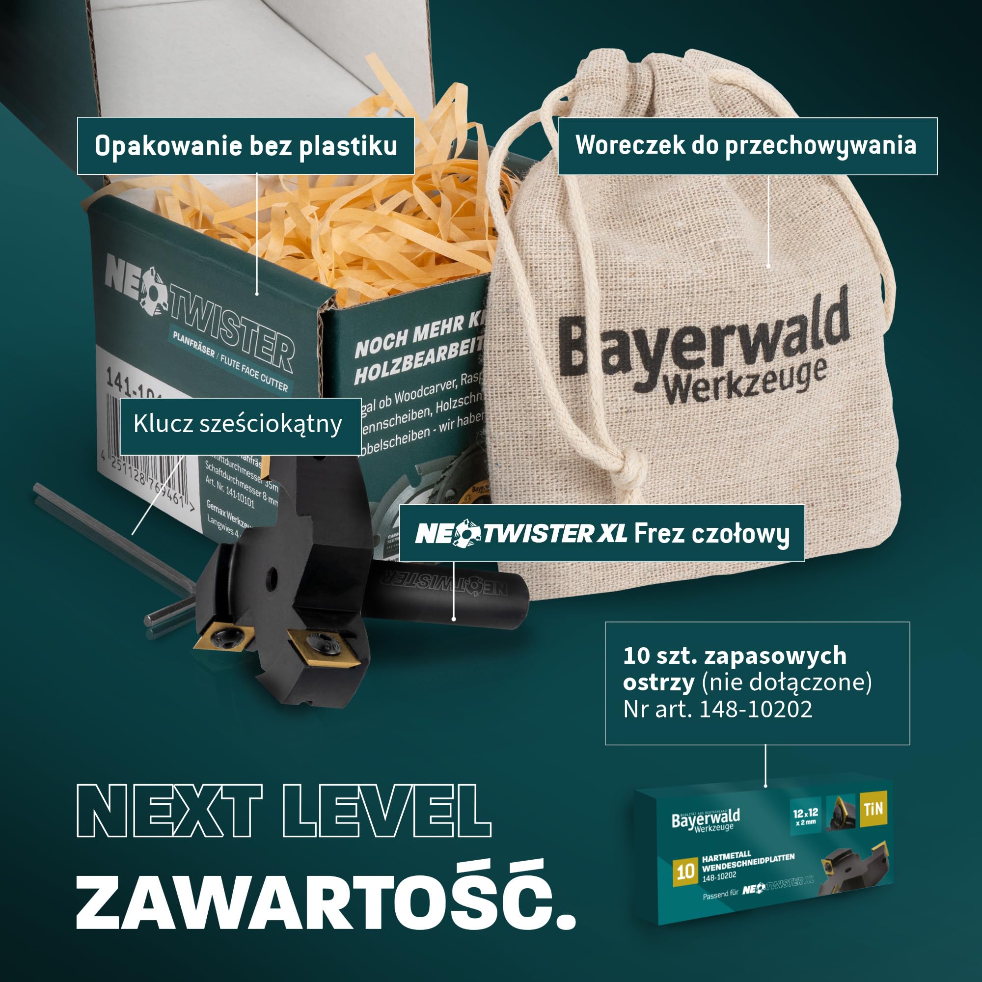 Bayerwald NeoTwister frez czołowy do frezarki górnowrzecionowej do drewna – cięcie Ø 60 mm/trzpień Ø 12 mm – frezowanie płaskie/rowkownice/frezy krawędziowe – wymienne noże – profesjonalne narzędzie,