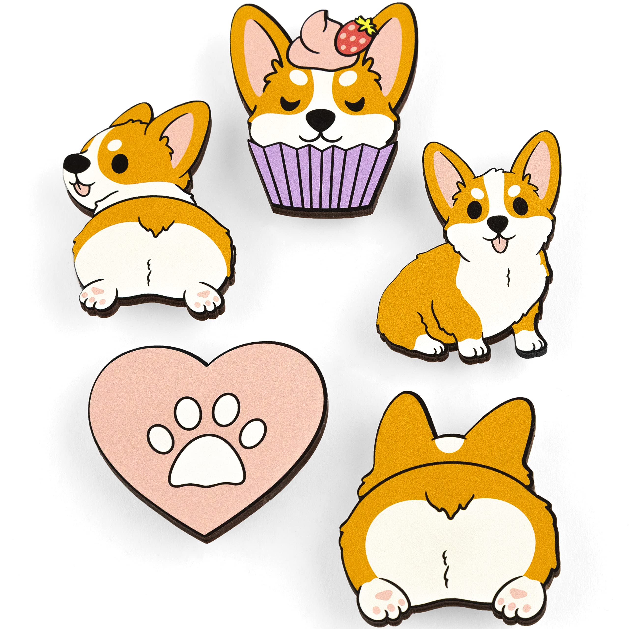 Cavka 5 PCS Kawaii Pins Set - Sustainable Wooden Collection | Lapel Pin Bundle | Occassion Charm Pack | Aesthetic Decoration Badges for Backpacks Clothes Bag Denim Jacket Brooches for DIY | Gift for Kids Teen Girls Women | Eco-Friendly Cute Accessory