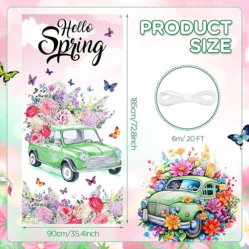 Miniatura 3 de Cartel de bienvenida para puerta con texto en inglés Hello Spring para puerta de primavera con flores coloridas para puerta de primavera, diseño de