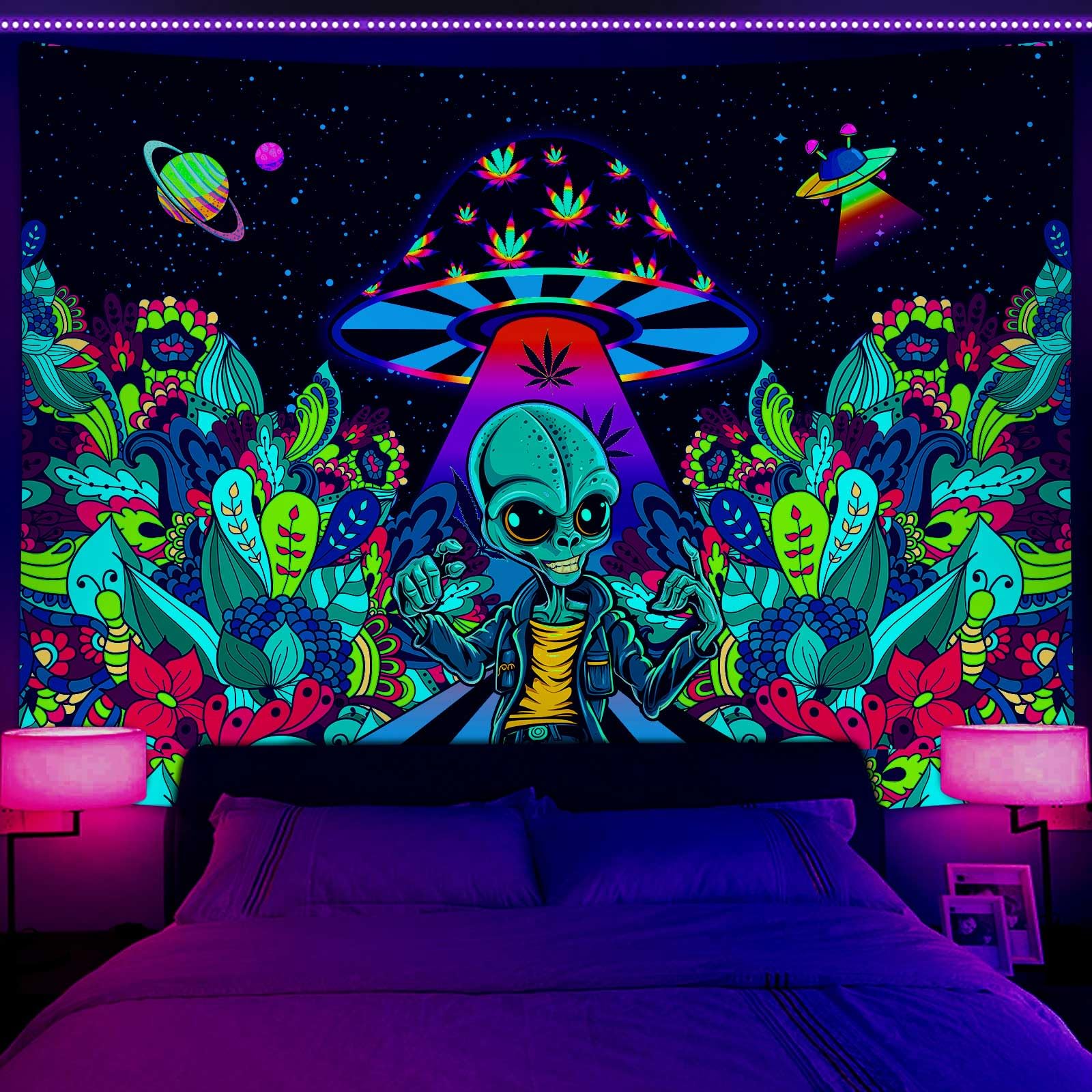 Trippy Weed Wandteppich – Psychedelisches Hanfblatt Design, 152,4 X 101,6 Cm