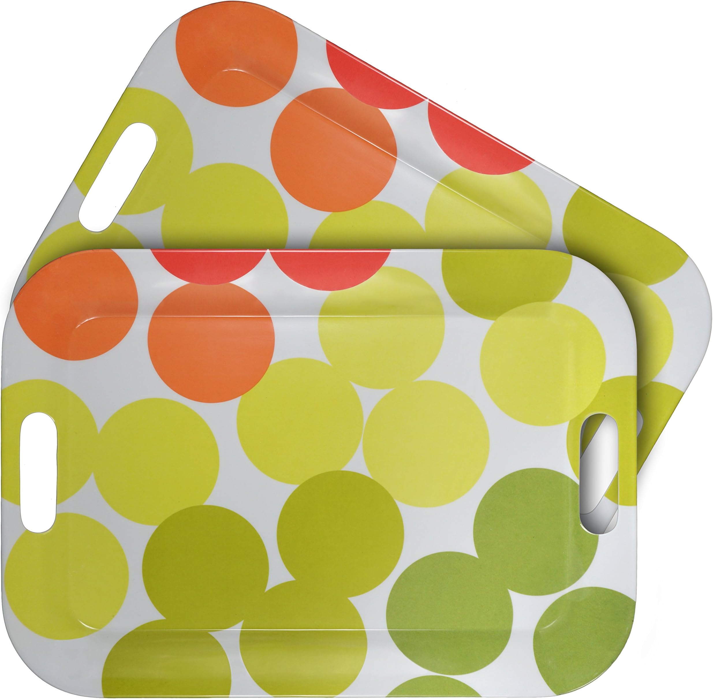 Colorful Plastic Serving Tray with Handles, BPA-free Safety Fast Food Tray, Rectangular Melamine Tray 42 x 30cm，Serving Plate and Platters - Set of 2