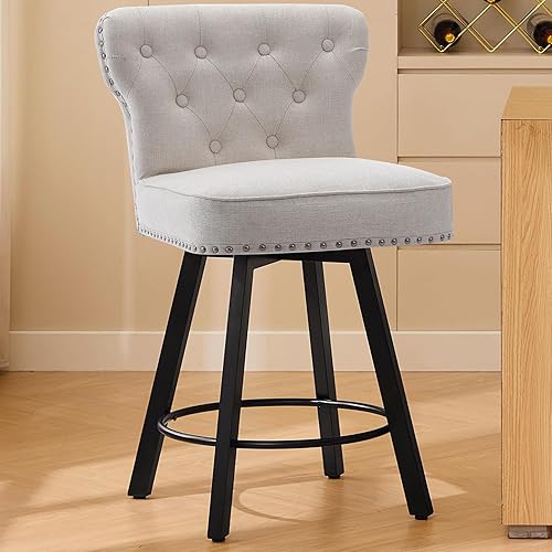 Miniatura 16 de Taburetes de bar de altura de mostrador, taburetes retro para cocina, taburete de bar giratorio con base de metal ajustable, taburete de cuero Negro