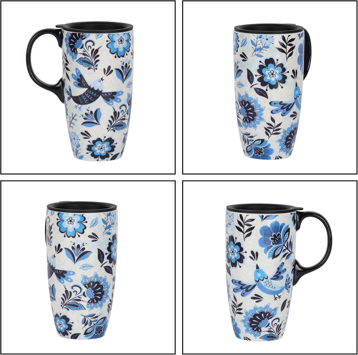 Topadorn Ceramic Coffee Mug Travel Cup with Lid and Color Box,17oz Microwave & Dishwasher Safe Coffee Tumbler, Blue Bird - Image 9