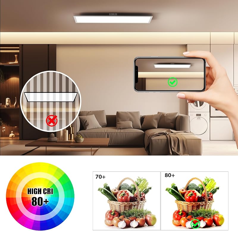 OTREN LED Mennyezeti Panel 100x25 cm - Szabályozható Fényerejű Téglalap Alakú Lámpa Távirányítóval, 36W, 3200lm, 3000K-6000K, Napfény Hatás,