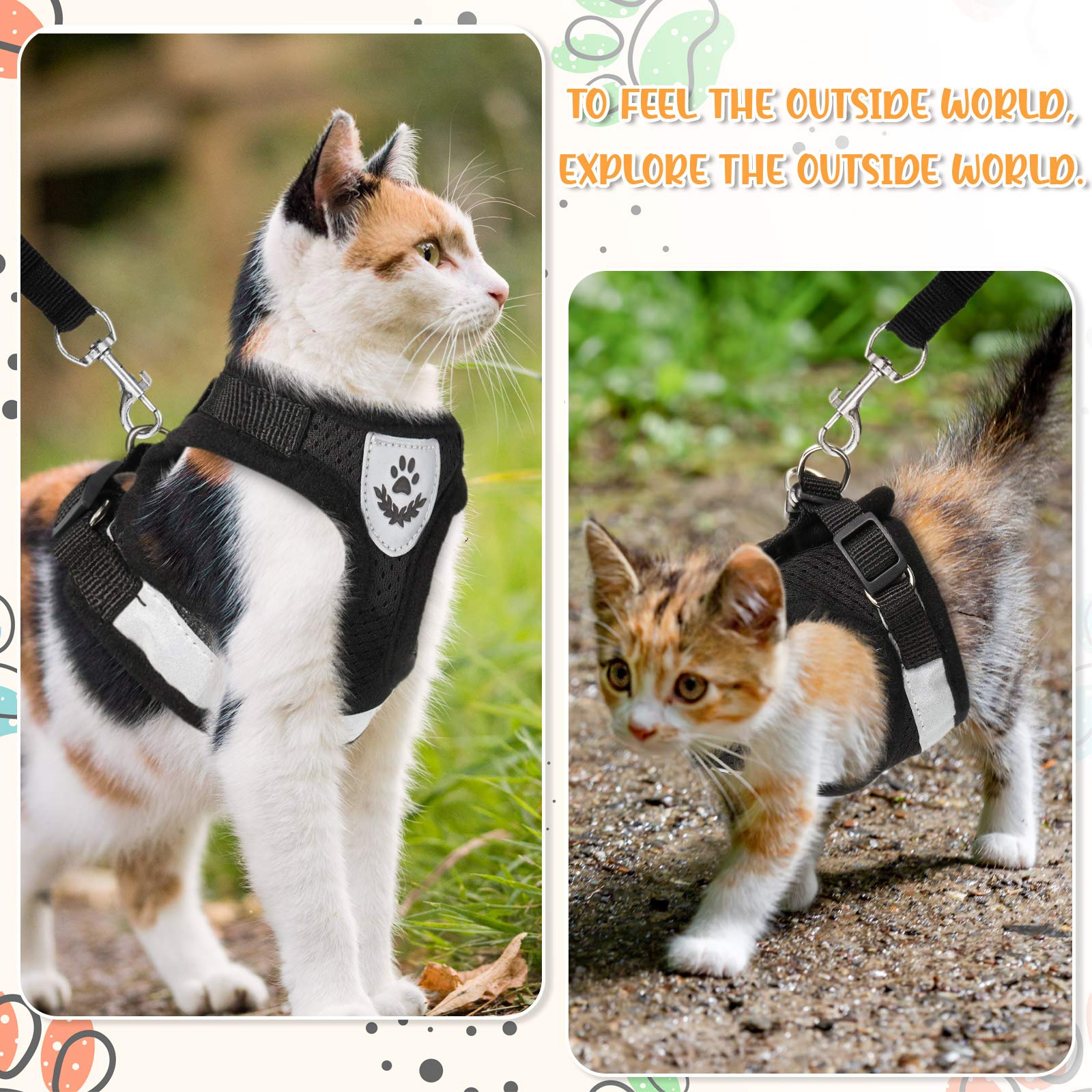 Set Pettorina e Guinzagli per Cuccioli/Gatti Imbracature per Gilet Regolabili in Maglia Morbida a Prova di Fuga Fascia Toracica in Rete Traspirante per Animale Passeggiate, XS (Nero)