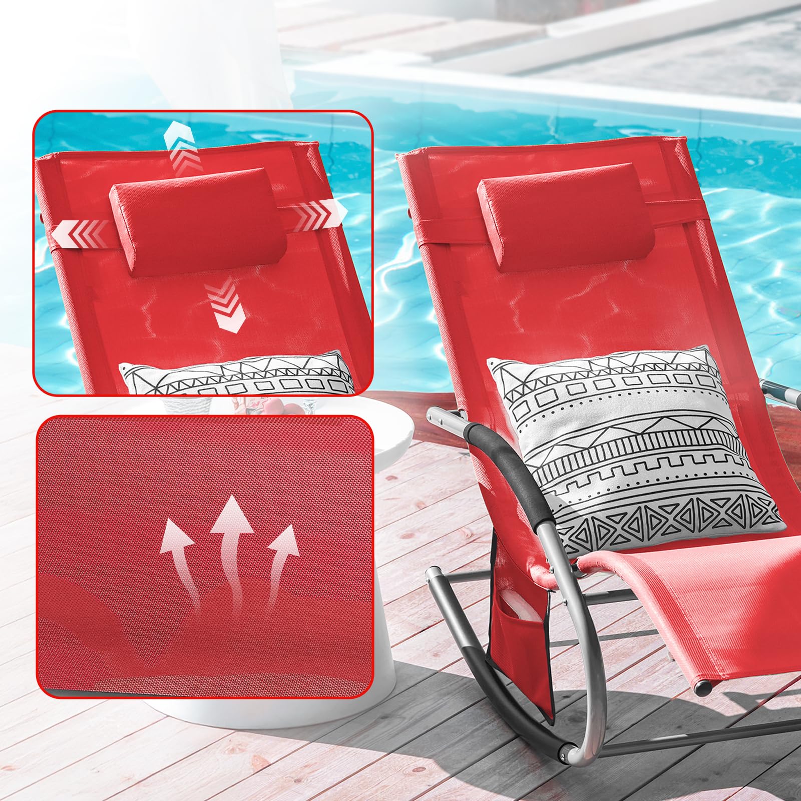 SoBuy Muebles de Jardin Mecedora Silla Tumbona de Exterior Reclinable y Ergonómica Resistente al Clima para Jardín, Terraza y Camping 150 kg de Carga OGS28-R