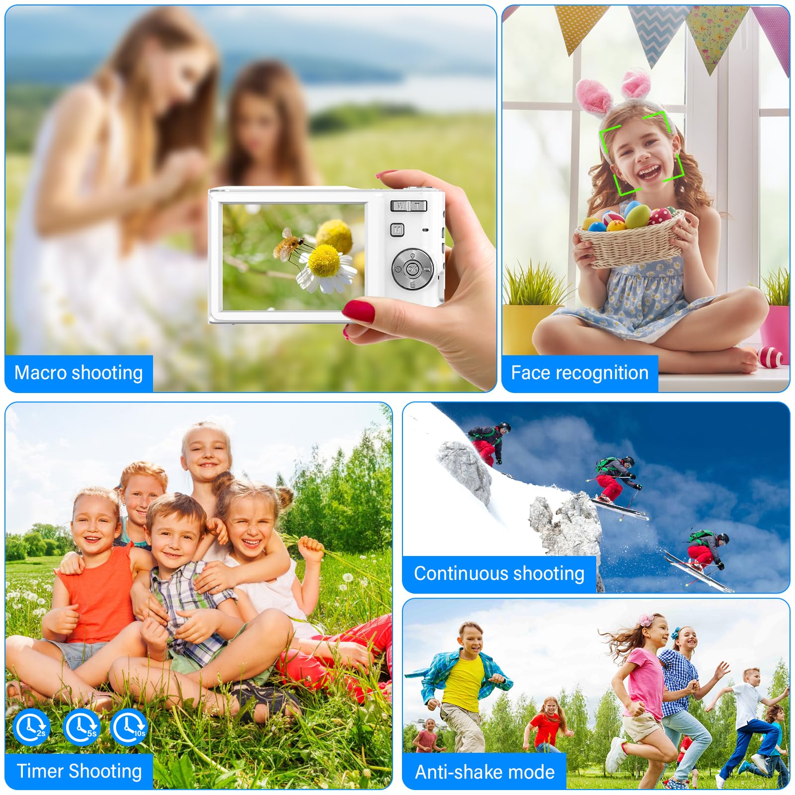Macchina Fotografica Digitale 50MP 1080P FHD Fotocamera Digitale con Zoom Digitale 16X Ricaricabile Macchina Digitale Compatta con Scheda da 32GB per Bambini Studenti Principianti (Bianco)