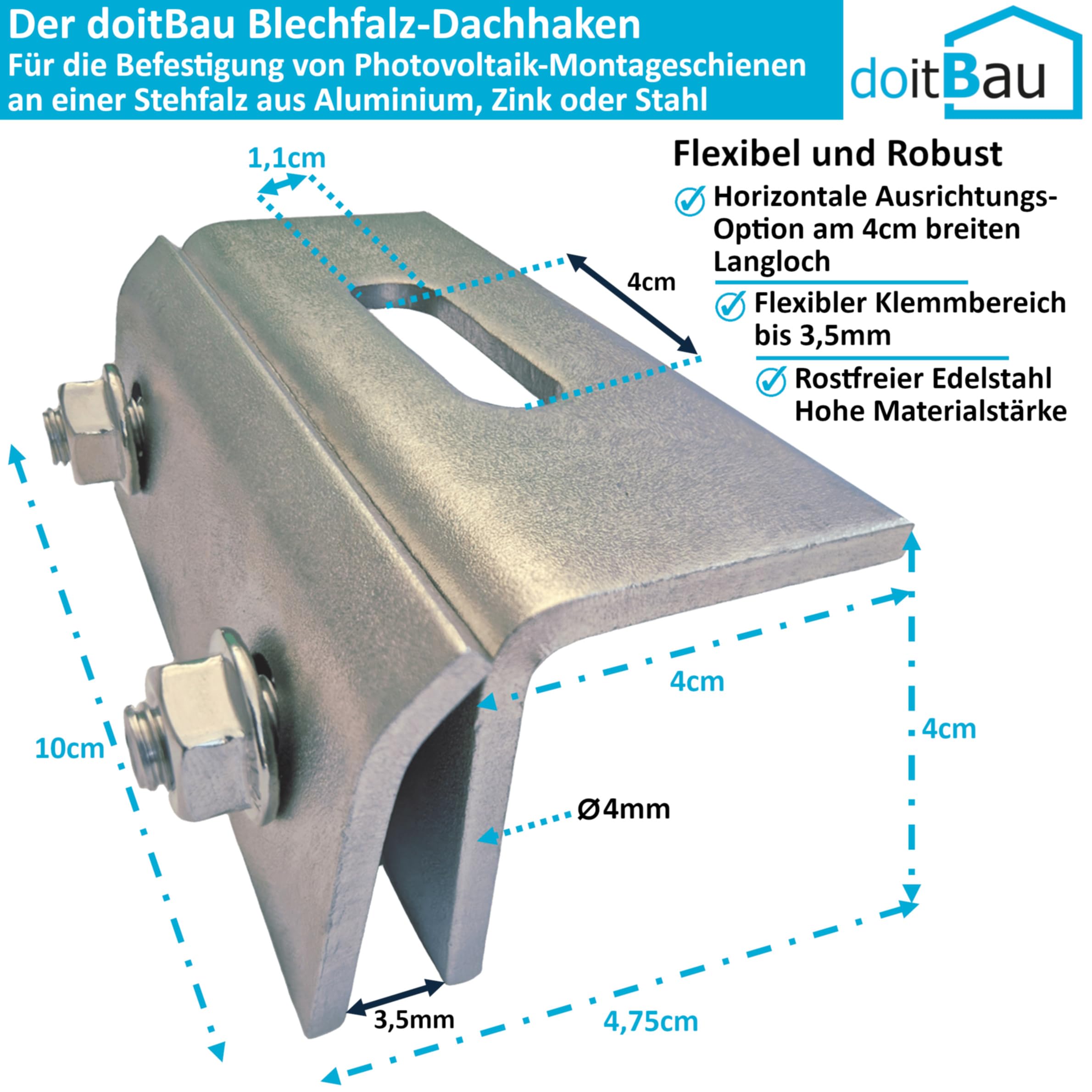 doitBau Kit de montaje para 5 paneles solares, soporte de pliegue de pie, fijación PV, 20 abrazaderas, 20 tornillos hexagonales, canal de perfil de 17,5 mm, cabeza de 17 mm, acero inoxidable A2