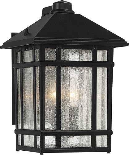 Miniatura 2 de kathy ireland Jardin du Jour Sierra Craftsman - Moderna lámpara de pared para exteriores, color negro, paneles de vidrio semillero de 15 14 pulgadas
