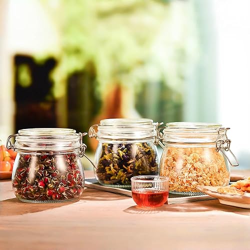 Miniatura 6 de Tarros herméticos de vidrio con tapas, juego de 6 recipientes de almacenamiento de alimentos de 17 onzas para organizar y almacenar harina,