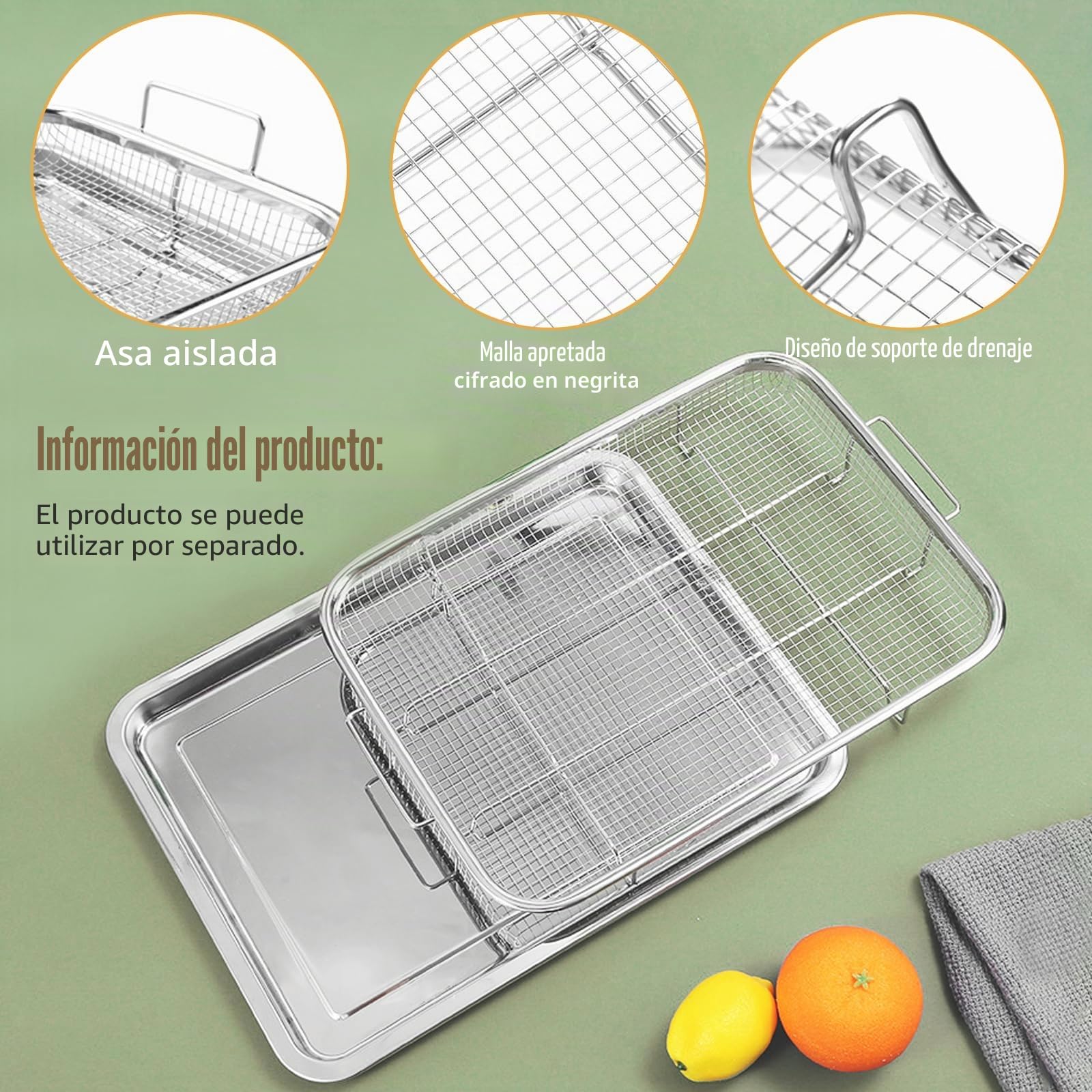 Bandeja de horno con rejilla de enfriamiento, 29 x 39 x 6 cm, acero inoxidable, bandeja para hornear y rejilla para tartas, menos pegajosa, cesta para hornear galletas, parrilla y refrigeración, apta