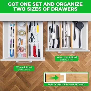 4 Pack Bamboo Drawer Dividers Organizer with Inserts 2.6'' High