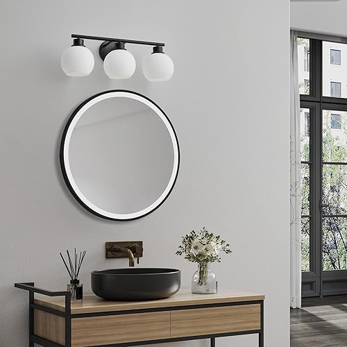 Miniatura 139 de Lámpara de tocador de baño de 3 luces negras y doradas con pantallas de vidrio, aplique de pared industrial Negro y Dorado,Dorado,Negro