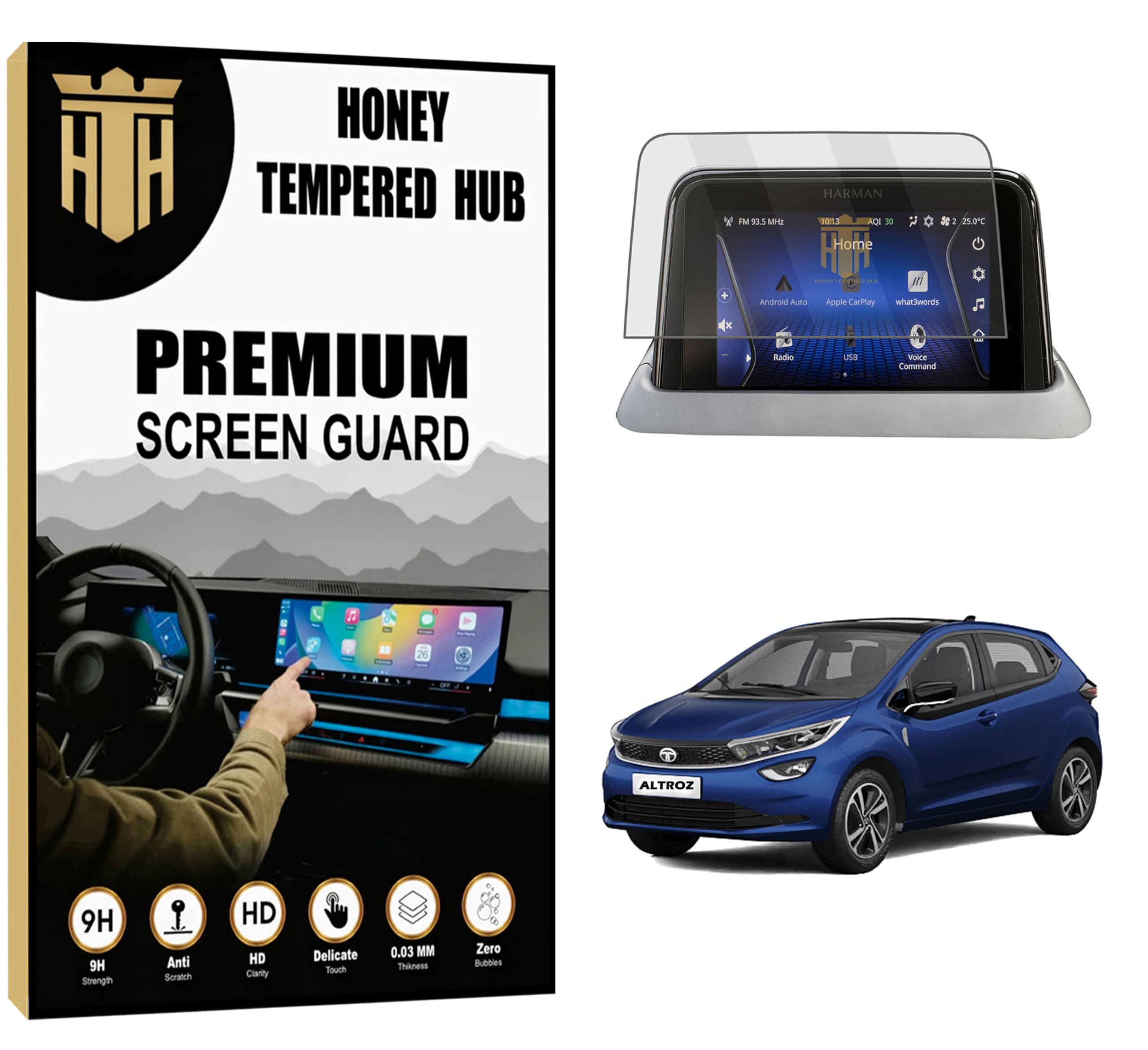 HONEY TEMPERED HUB Screen Guard for Tata Altroz, Nexon, Nexon EV, Harrier, Safari -Car Stereo Screen Protector, Full Coverage, HD Clear (TATA ALTROZ (7 INCH))-image-28