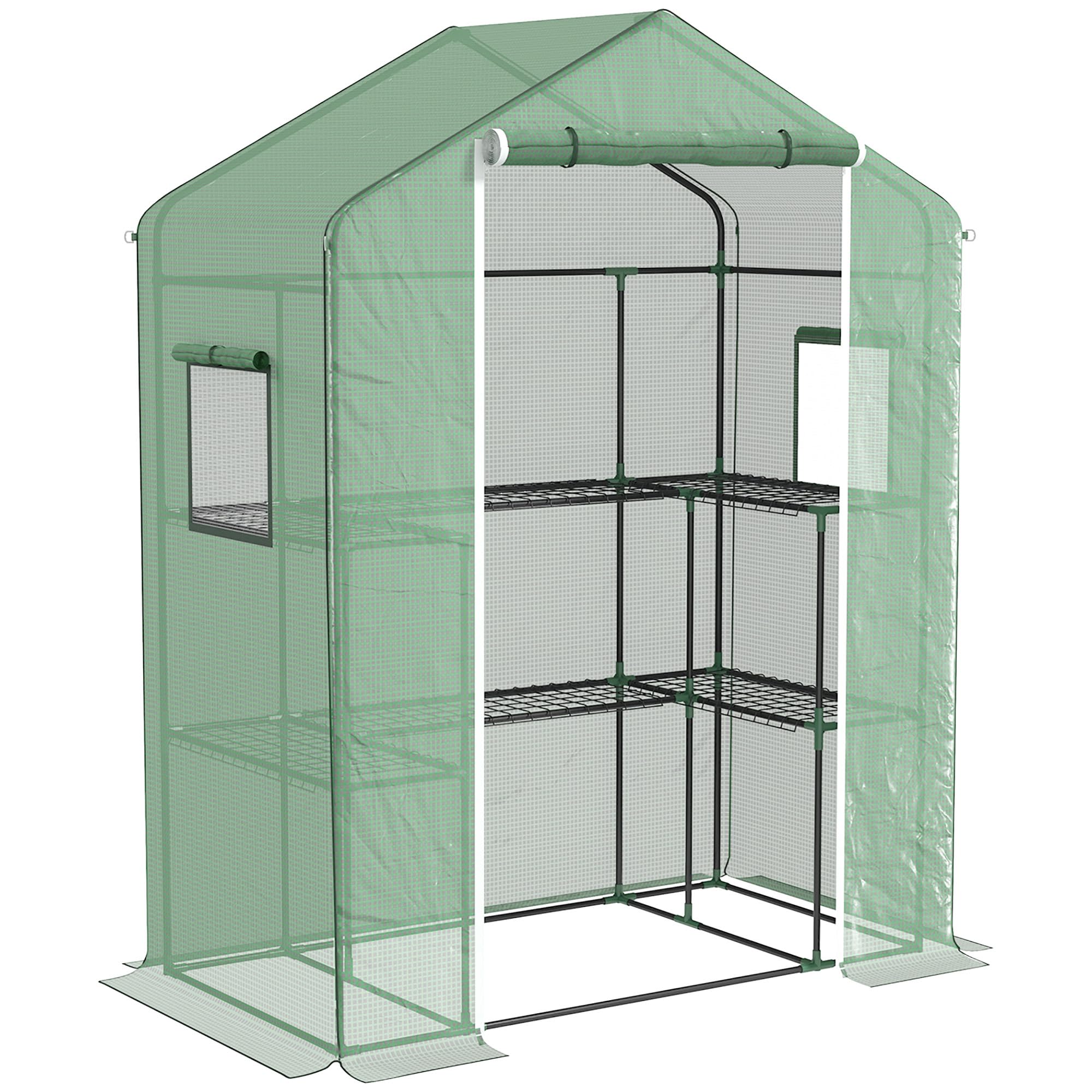Outsunny Serra da giardino con 1 porta, 2 finestre e 2 ripiani a U per piante ortaggi fiori PE Tarpaulin 140x73x190 cm Verde