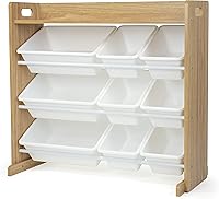 Humble Crew Toy Storage Organizer with Top Shelf & 9 Removable Bins, Natural/White - Kids Bookshelf Toy Rack for Playrooms & Nurseries