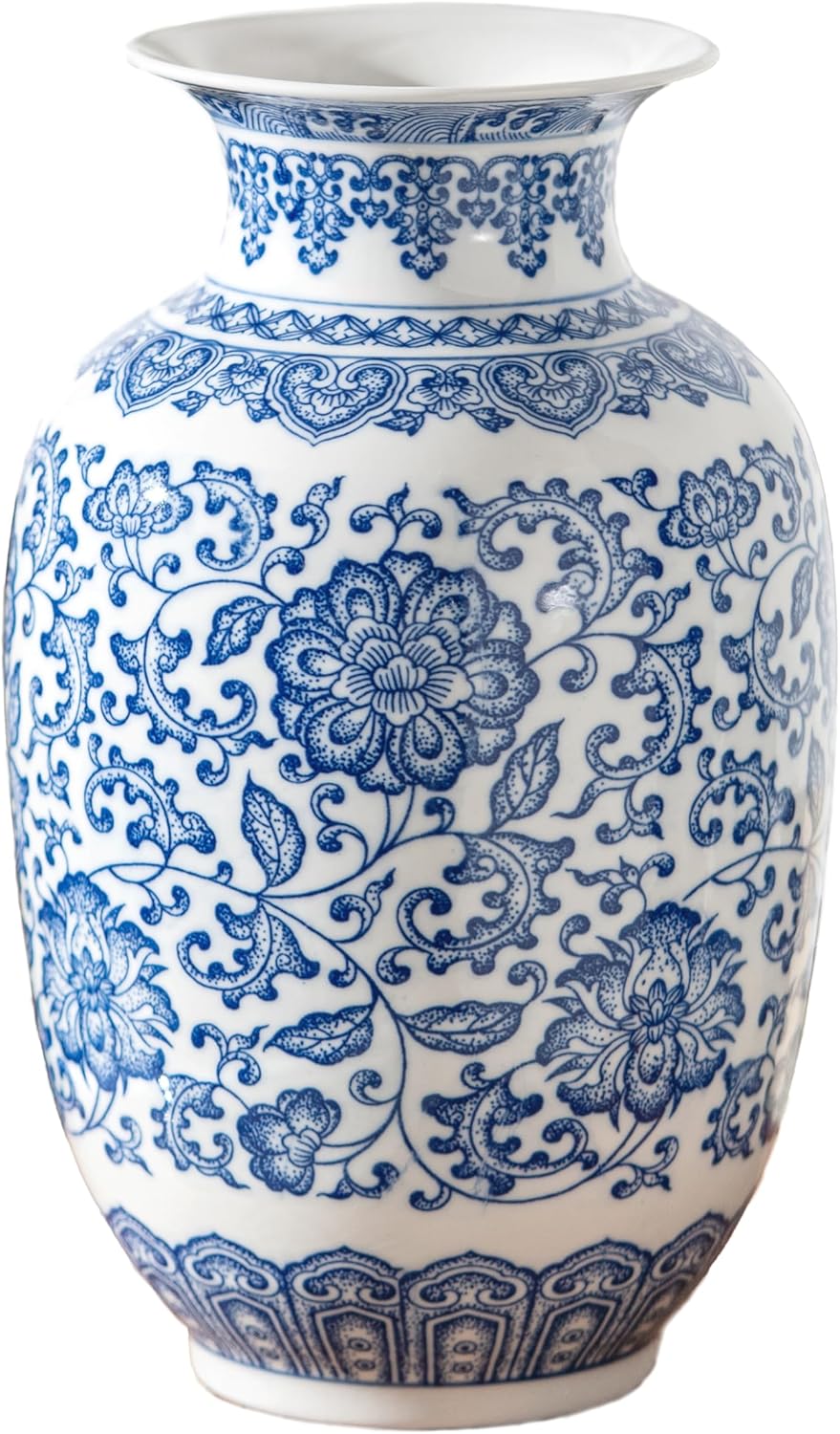 Blue and White Vase, Large Chinoiserie Vase, Blue and White Porcelain Vases for Living Room, Mantel & Home Centerpiece, Blue Vases Home Décor,11" H