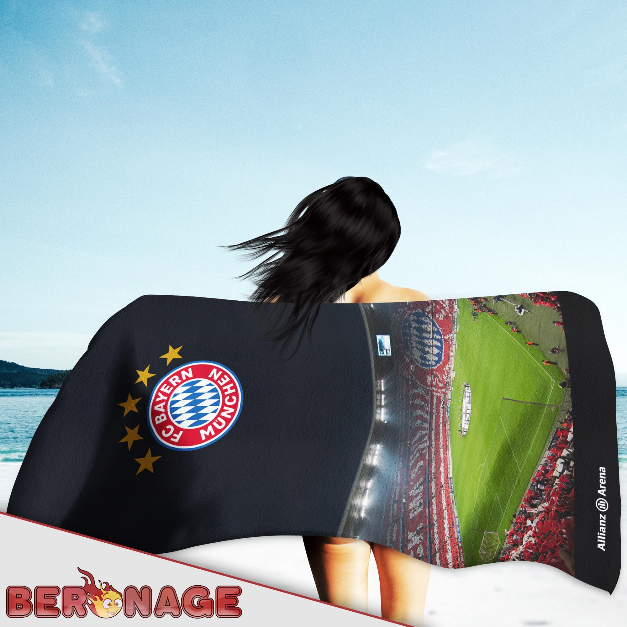 FC Bayern München Telo da bagno - Allianz Arena 75 x 150 cm, 100% cotone - Mia san Mia Mia San Mia, maestro del record, Calcio - Telo mare per veri appassionati di FCB, articolo ideale per la piscina
