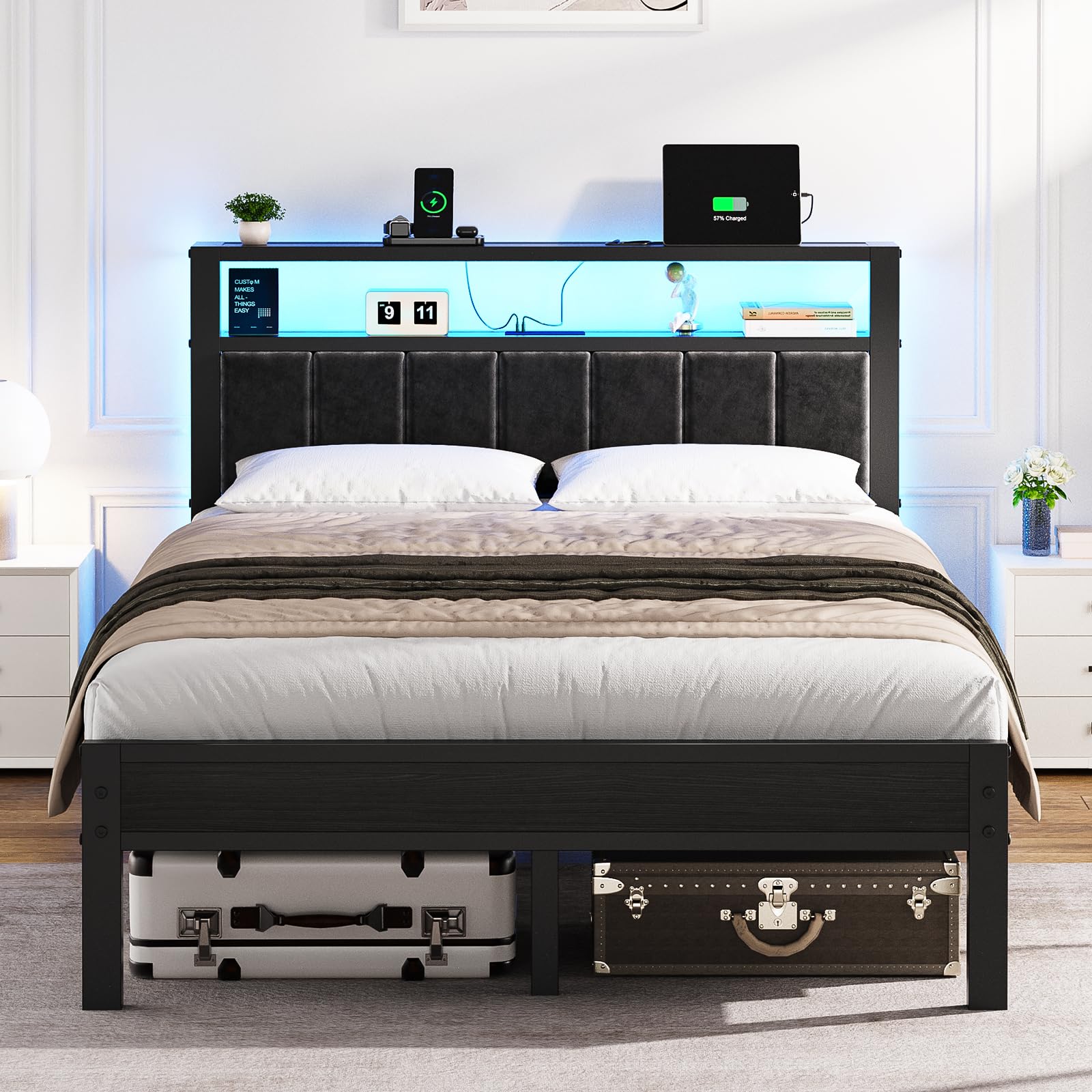 Full Platform Bed with LED & Charging Station