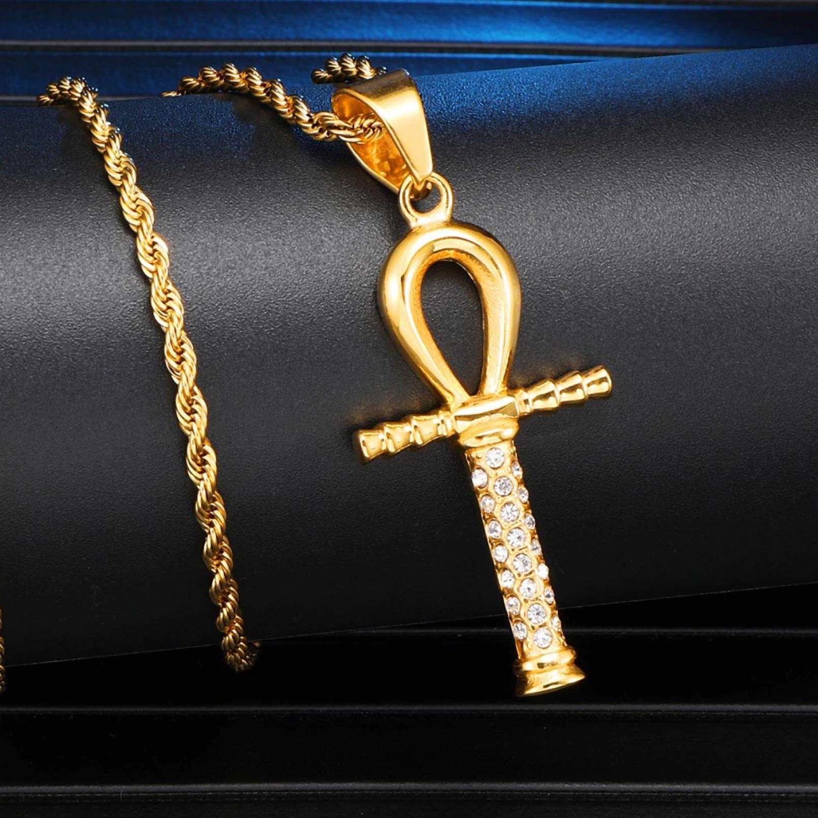 BAJIE Męski naszyjnik z wisiorkiem Iced Out Bling Cross Rhinestone męskie wisiorki i naszyjniki biżuteria klucz życia wisiorek łańcuszek naszyjnik