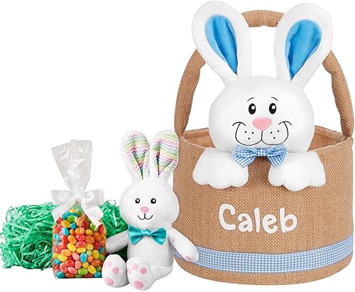 Let's Make Memories Cesta de Pascua personalizada para niños, personalizada, para niños y niñas, rellenable, con relleno de canasta de Pascua