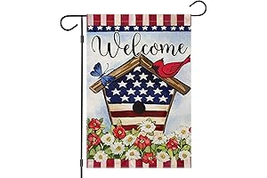 Patriotic Birdhouse Garden House Seasonal Outdoor Decor with 3D Print Banners Flags