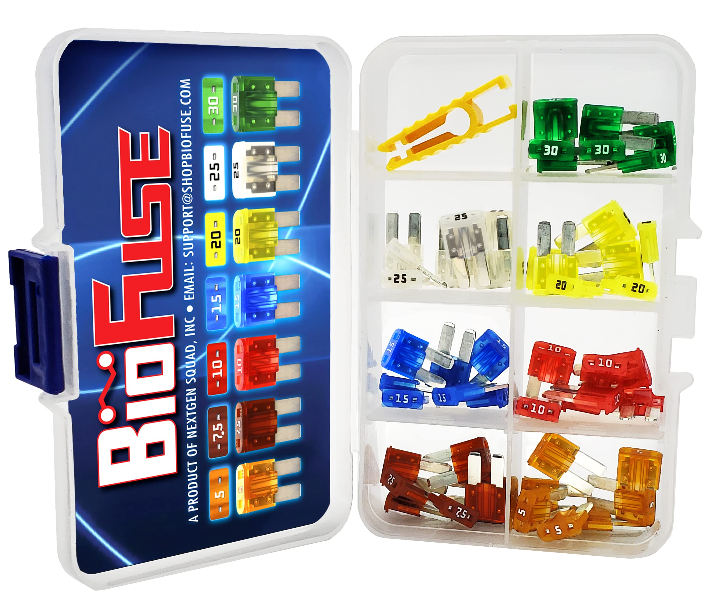 Micro2 APT ATR - Set di 50 fusibili per auto, assortimento di guanti, accessori per auto (49 fusibili a lama + estrattore di fusibili) 5A 7,5A 10A 15A 20A 25A 30A