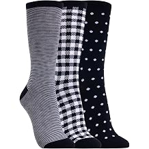Clarks Womens Checkered Crew Socks 3 Pair, Black/Noir, Womens 4-10 Shoe