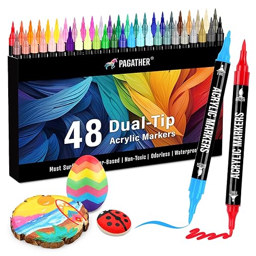 Pagather 48 Colors Acrylic Paint Markers, Dual Tip with Fine