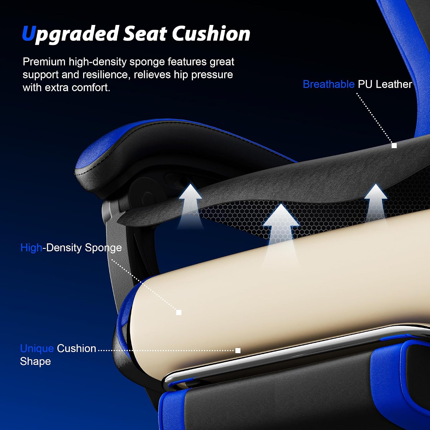 Gaming Chair, Ergonomic Computer Chair with Footrest Lumbar Support, Blue | 400 lbs Adult Chair, High Back, Height Adjustable Video Game Chair with 360° Swivel Seat and Headrest for Office, Gaming