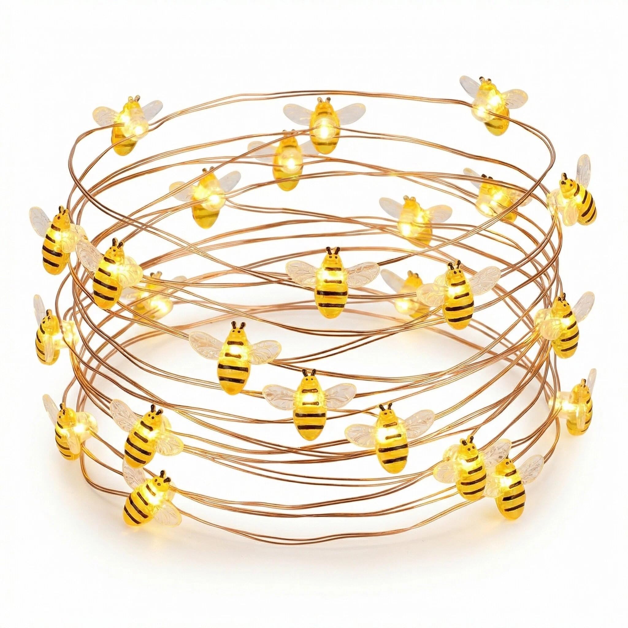 Comforso Bee String Lights, 3M 30 LED Fairy Lights Battery Operated, Cute Bee, Flexible Copper Wire, Warm White Lights for Bedroom, Garden, Wedding, Party, Home Decoration, Girls Bedroom Accessories
