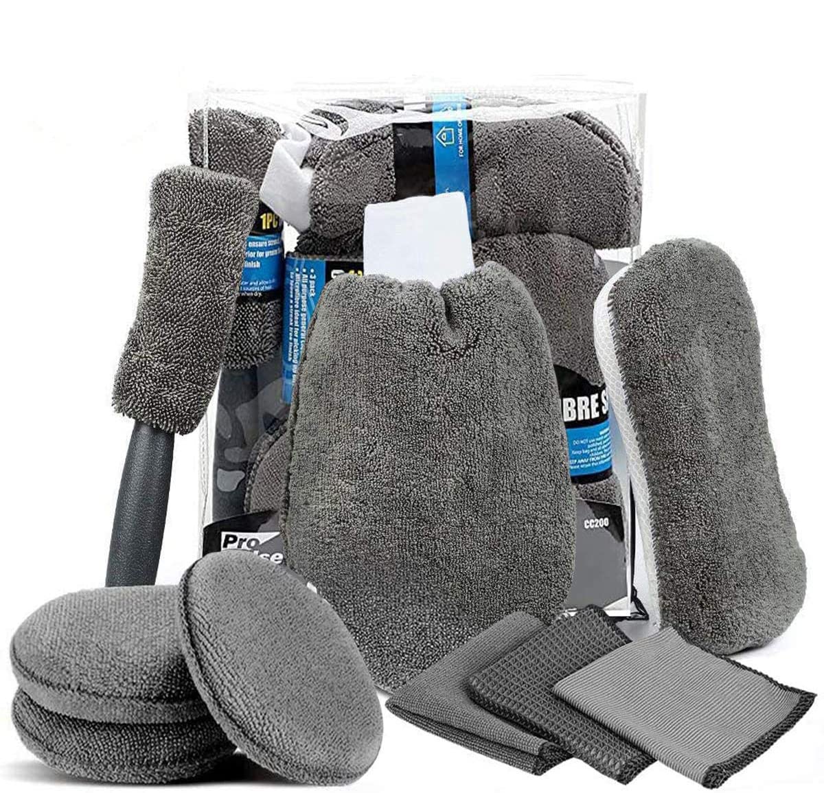 Moonmen 9 Pcs Car Wash Tool Cleaning Kit With Bag, Car Wash Kit, Car Care Clean Tool, Auto wash mitt, Microfiber Towel, Wash Gloves, Wheel Brush Applicator Pad, Wash Sponge, Microfiber Mitt