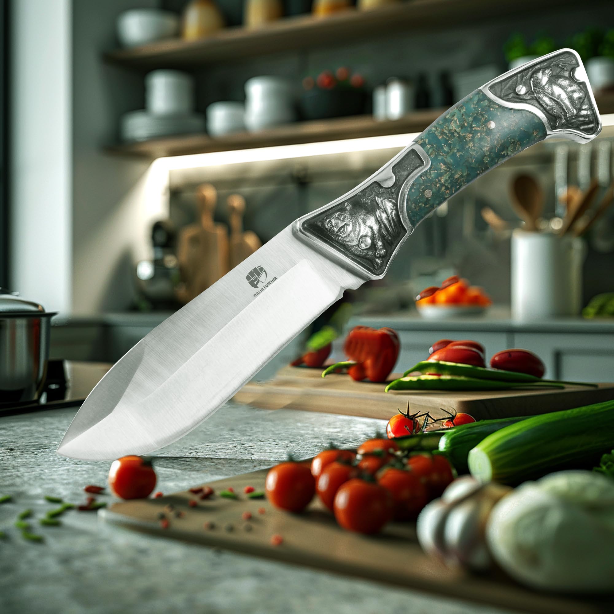 FULLHI 10cm cuchillos de caza de hoja fija fluorescente mango de resina cuchillo de caza con funda para camping senderismo supervivencia, Navidad y Acción de Gracias regalo (Azul)